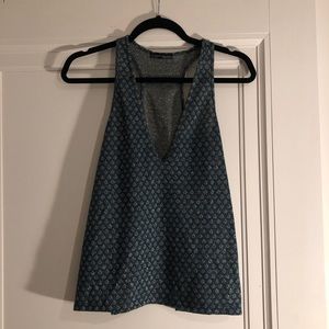 Zara Jade Metallic Low V-Neck Tank, Size M